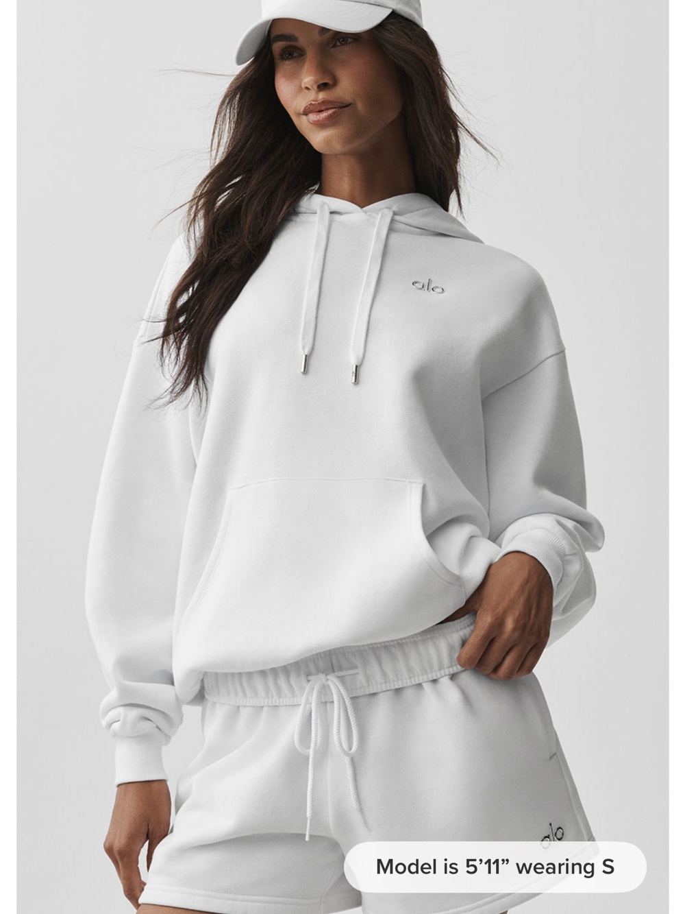 ALO Yoga White Relaxed-Fit Hoodie